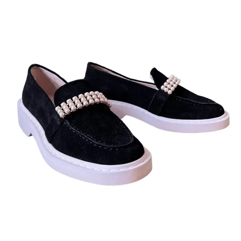 NEW in Box! Anthropologie Cecelia New York Rita Loafers Black Suede Pearl Sz 10B
